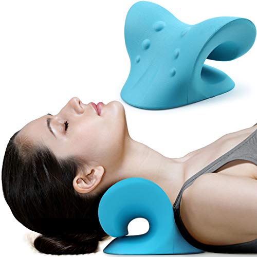 Self Care Unbothered Lifestyle Neck and Shoulder Relaxer, Cervical Traction Device for TMJ Pain Relief and Cervical Spine Alignment, Chiropractic Pillow Neck Stretcher (Blue)