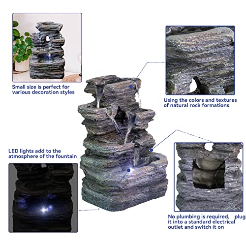 Unbothered Lifestyle Tabletop Water Garden Fountain with LED Light, Fountain Indoor Decoration – Meditation Tabletop Waterfall W/Submersible Pump