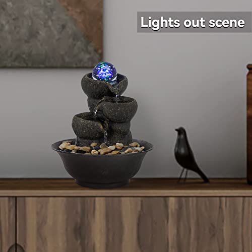 Unbothered Lifestyle Tabletop Water Garden Fountain with LED Light, Fountain Indoor Decoration – Meditation Tabletop Waterfall W/Submersible Pump