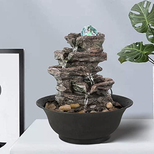 Unbothered Lifestyle Tabletop Water Garden Fountain with LED Light, Fountain Indoor Decoration – Meditation Tabletop Waterfall W/Submersible Pump