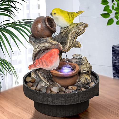 Unbothered Lifestyle Tabletop Water Garden Fountain with LED Light, Fountain Indoor Decoration – Meditation Tabletop Waterfall W/Submersible Pump