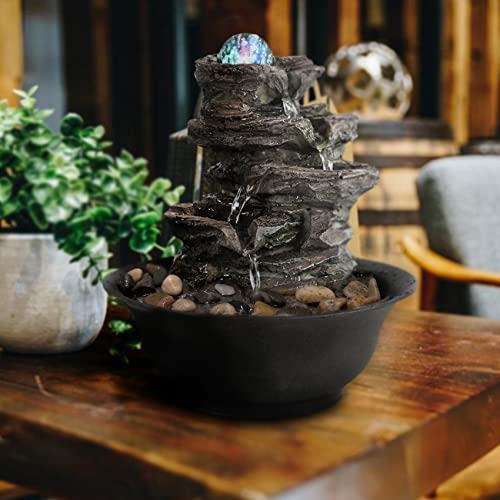 Unbothered Lifestyle Tabletop Water Garden Fountain with LED Light, Fountain Indoor Decoration – Meditation Tabletop Waterfall W/Submersible Pump