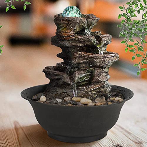 Unbothered Lifestyle Tabletop Water Garden Fountain with LED Light, Fountain Indoor Decoration – Meditation Tabletop Waterfall W/Submersible Pump