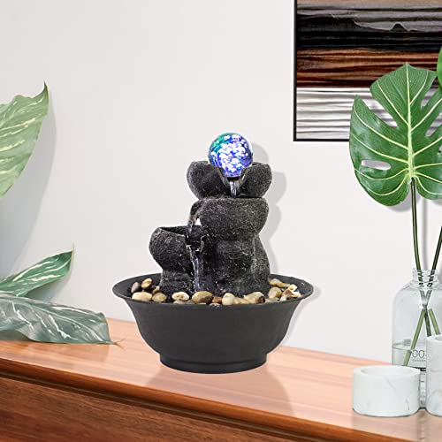 Unbothered Lifestyle Tabletop Water Garden Fountain with LED Light, Fountain Indoor Decoration – Meditation Tabletop Waterfall W/Submersible Pump